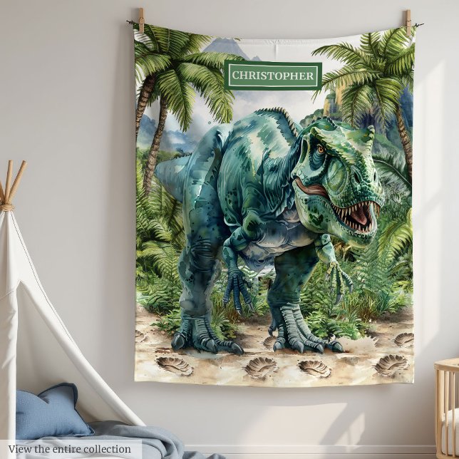 Furioso nombre de niño personalizado de la manta d (Furious Dinosaur Blanket Personalized Boy Name)