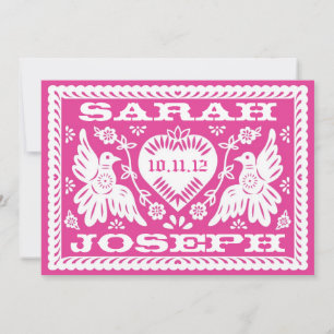 Fuschia Papel Picado Amor Aves Invitación a la Bod