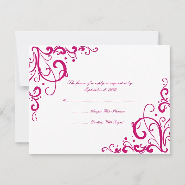Fuschia y boda blanca floreciente RSVP (Anverso)