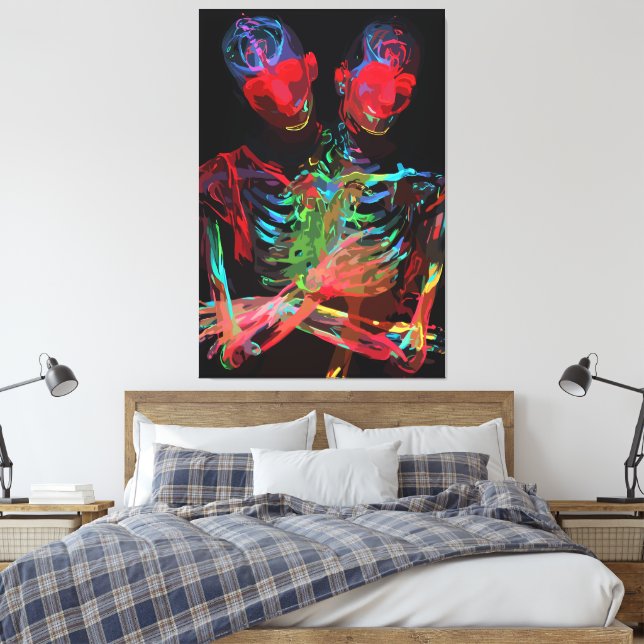 Fusión de Arte con Abrazo de Esqueleto de Neón (Insitu(Dormitorio))
