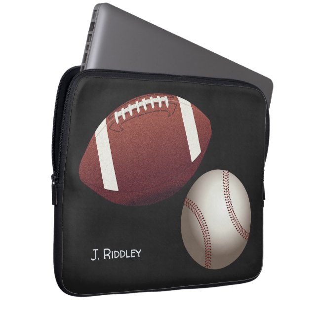 Fútbol Béisbol Nombre Monograma Laptop Funda (Anverso derecho)
