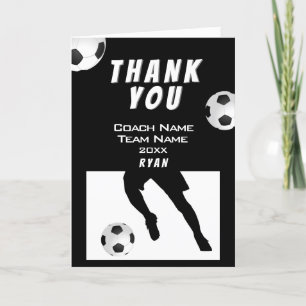 Fútbol de negro Tarjeta entrenadora de agradecimie