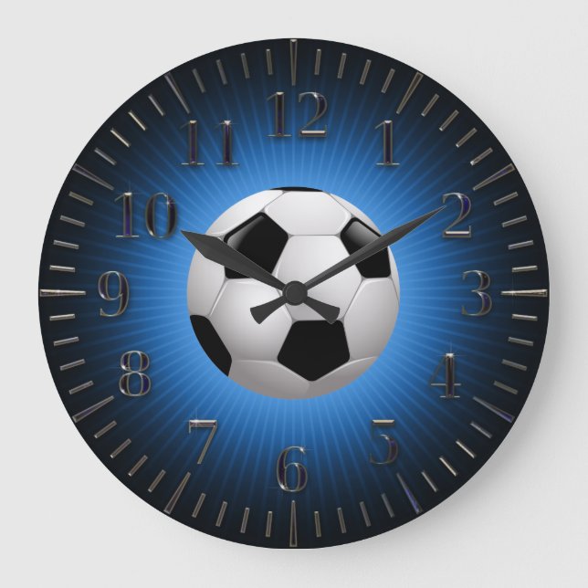 Fútbol deportivo | Reloj de pared azul moderno de  (Anverso)