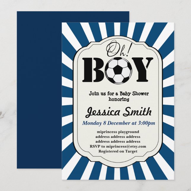 Fútbol OH BOY baby ducha invitación fútbol (Anverso / Reverso)