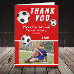 Fútbol Red Deporte Gracias Tarjeta de Entrenador<br><div class="desc">Fútbol de fútbol Red Deportes Gracias Tarjeta de Entrenador. Fútbol gracias tarjeta de entrenador con foto, gracias texto, nombre del entrenador, nombre del equipo, año, nombre y pelotas de fútbol. Dentro de la carta hay más pelotas de fútbol. Tarjeta de agradecimiento por foto - agrega tu foto a la plantilla....</div>