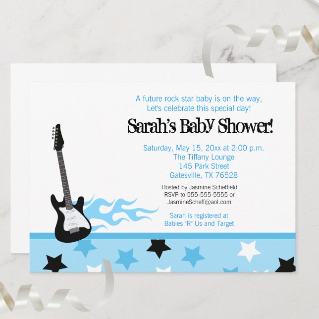 Futura invitación a Baby Shower de Rocker (azul) (Rock Star Baby Shower Invitation Blue)