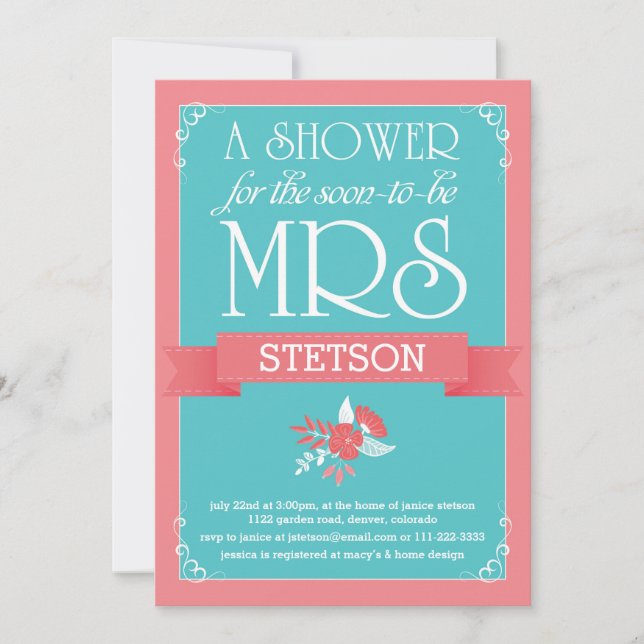 Futura invitación a la señora Bridal Shower | Cora (Anverso)