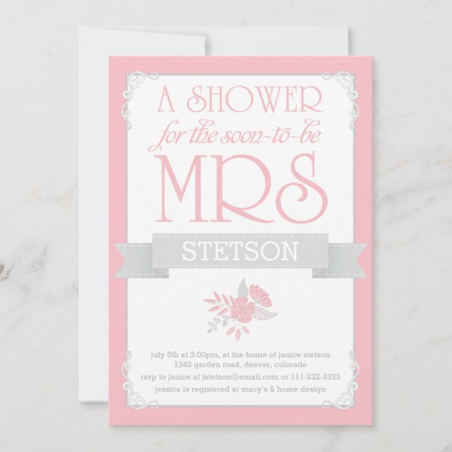 Futura invitación a la señora Bridal Shower | Gris (Anverso)