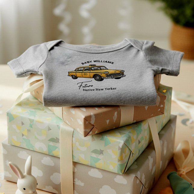 Future Native New Yorker Taxi Sketch Baby Bodysuit (Personalized baby creeper from the NYC Locally Grown Baby Shower collection by Darling & May)