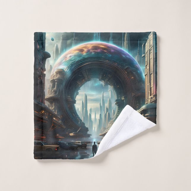 Futurista portal de planetas alienígenas con puert (Toallita)