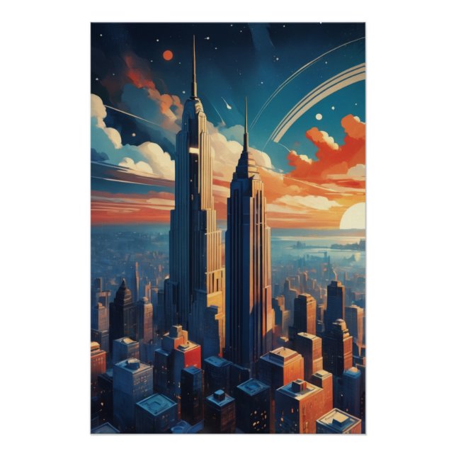 Futuristic Sunrise Cityscape Poster (Anverso)