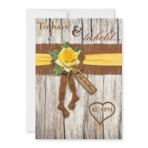 FUX Burlap, Wood, Yellow Rose Wedding Invitación