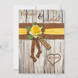 FUX Burlap, Wood, Yellow Rose Wedding Invitación