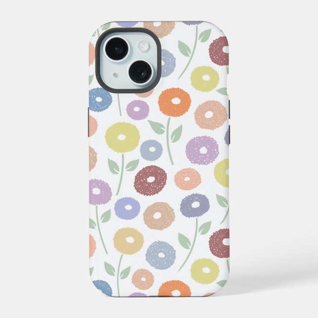 Fuzzy Flower Rpt Pattern Pastels on White (Reverso )