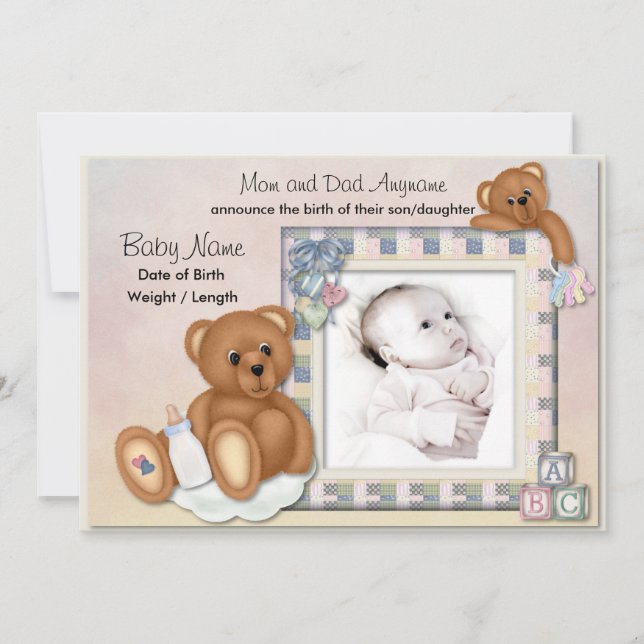 Fuzzy Teddy Bears Baby Invitación (Anverso)