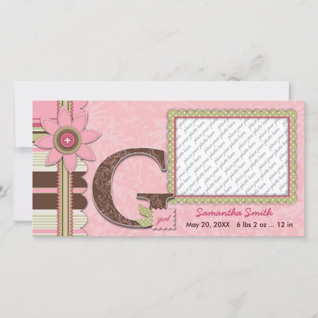 G Chica Invitación del bebé (Anverso)