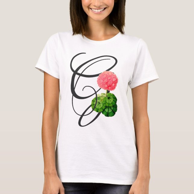 G inicial, camiseta de geranium vintage (Anverso)