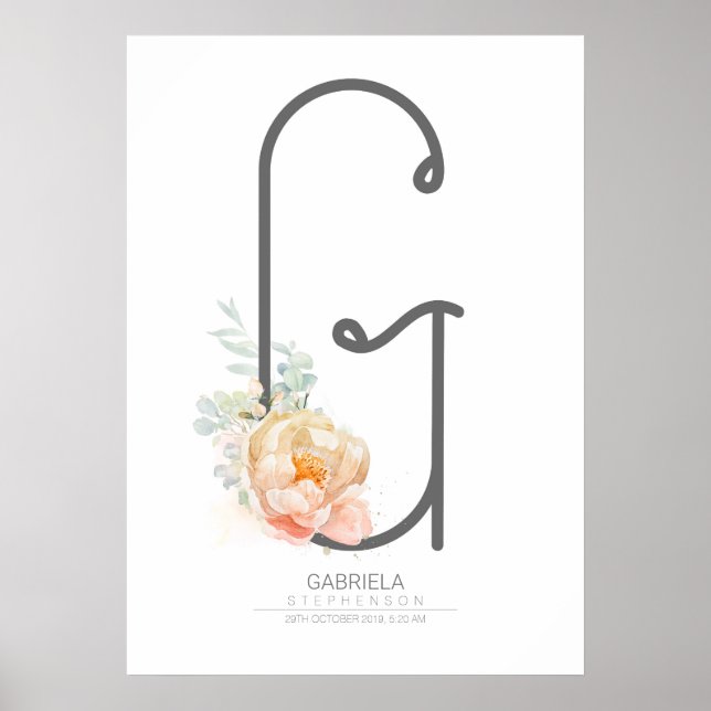 G Letra monograma Rubor Peach Floral Decoración de (Frente)