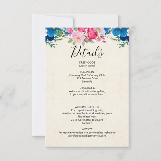 Gabinete de detalles del Boda de flores rosas y az (Anverso)