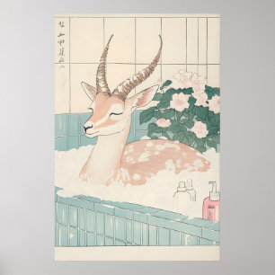 Gacela en bañera Ukiyo-e Impresión Animal Divertid