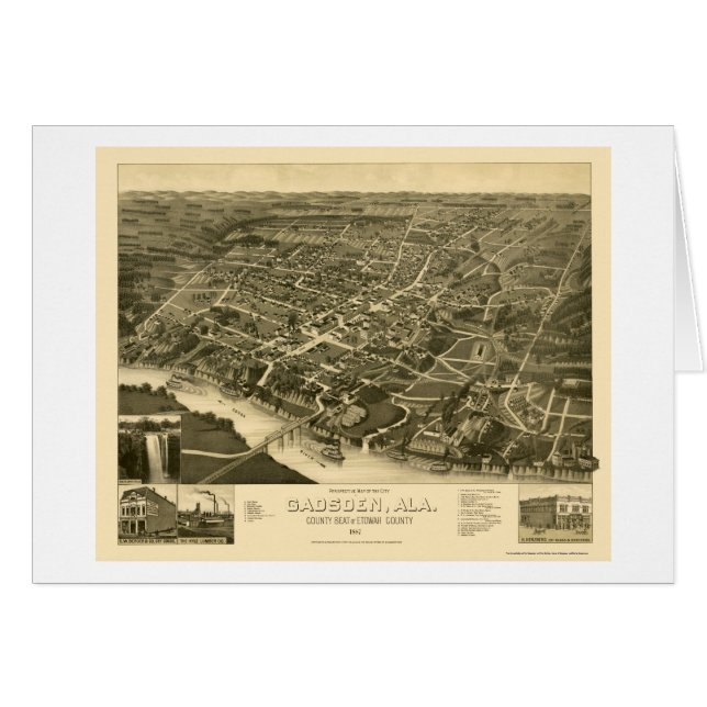 Gadsden, mapa panorámico del AL - 1887 (Anverso (Horizontal))