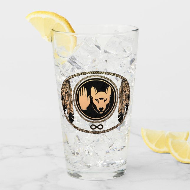 Gafas de arte de lobo tribal Metis Flag Drinkware (Anverso (hielo))