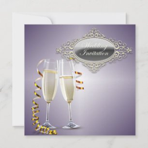 Gafas de champán Invitación a la boda púrpura
