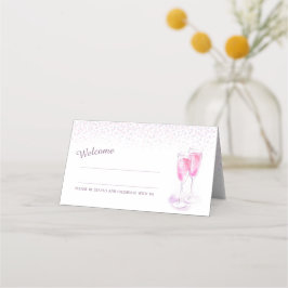 Gafas de champán rosa tarjetas de visita boda