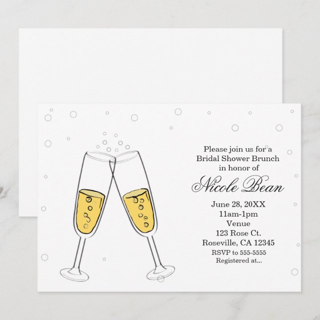 Gafas de champán y burbujas Invitaciones modernas (Anverso / Reverso)