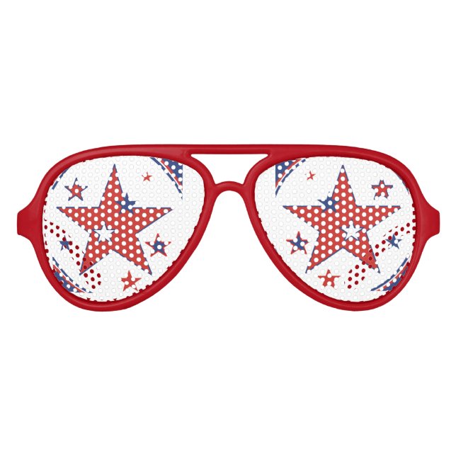 Gafas De Fiesta De Aviador 4 de julio Estrella roja azul mira Estados Unidos (Anverso)