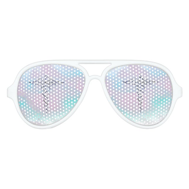 Gafas De Fiesta De Aviador Chrome como Caduceus Símbolo médico madre Pearl D (Anverso)