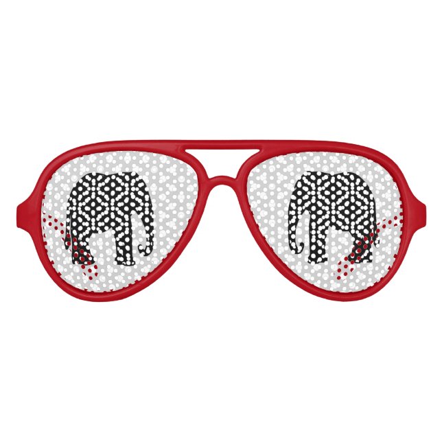 Gafas De Fiesta De Aviador Elefante de puntos de polka blanco y negro (Anverso)