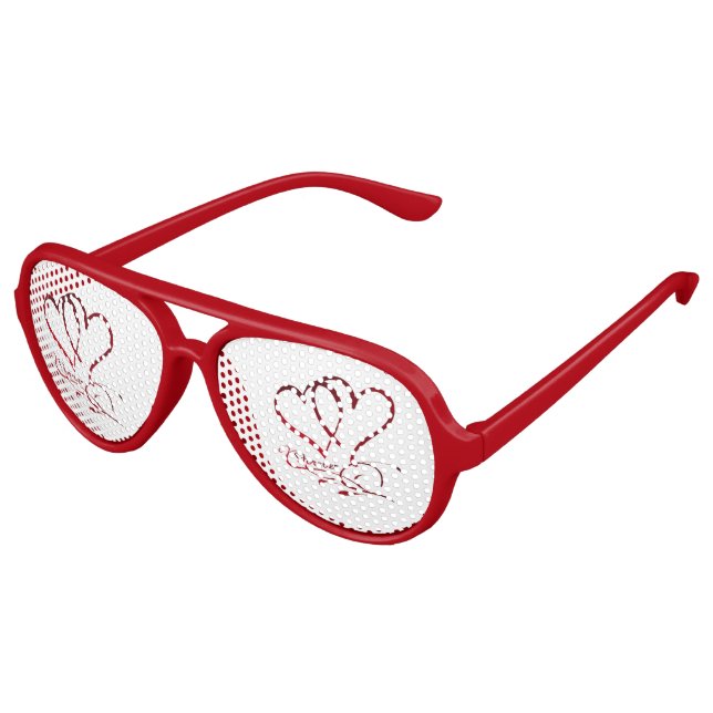 Gafas De Fiesta De Aviador Forever Hearts Red on White (Ángulo)