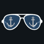 Gafas De Fiesta De Aviador Funny tonos fiestas de ancla azul y blanco<br><div class="desc">Funny tonos fiestas de ancla náutica azul y blanco. Accesorio de disfraces divertidos de Halloween para hombres, mujeres y niños. También es genial para djs musicales, bares, soltera, bodas, cumpleaños, eventos deportivos, aficionados, fans, etc. Color del personalizable. Forma del aviador y más. Anuncio de la nave naval / Tema del...</div>