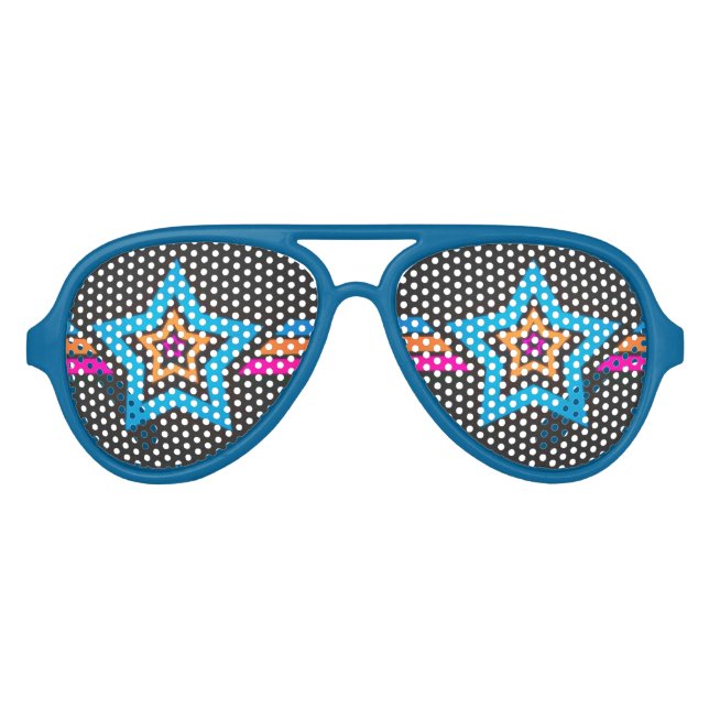 Gafas De Fiesta De Aviador Guay Funky Blue Stars (Anverso)