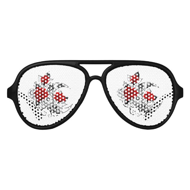 Gafas De Fiesta De Aviador Media luna mecánica con rosas rojas (Anverso)