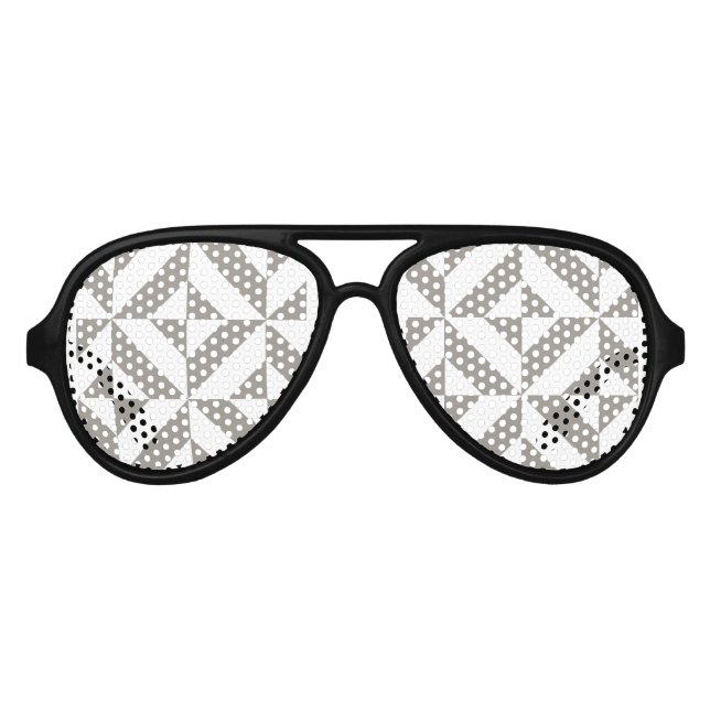 Gafas De Fiesta De Aviador Patrón de cubo de deco geométrico gris plateado (Anverso)