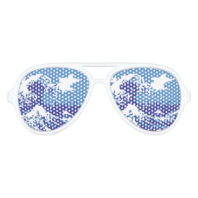 Gafas De Fiesta De Aviador Pixel Tsunami Blue 8 bit Pixel Art (Anverso)