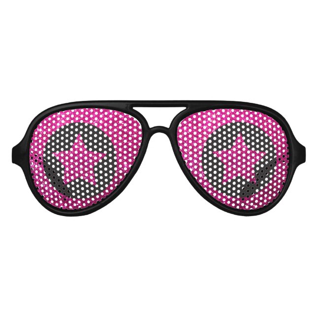 Gafas De Fiesta De Aviador Superstar Rockstar Guay Estrella Rosa Fiesta Negro (Anverso)