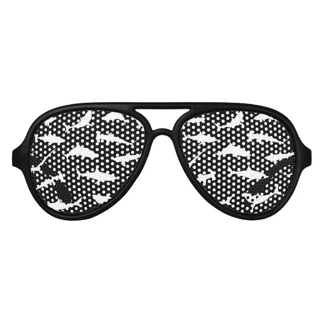 Gafas De Fiesta De Aviador Tiburones nadando vida marina blanca y negra (Anverso)