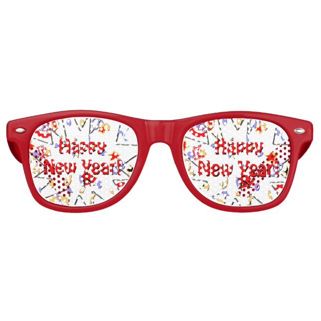 Gafas De Fiesta Retro Adultos *Feliz Año N* Sombras Fiestas-Marco Rojo (Anverso)