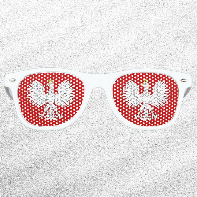 Gafas De Fiesta Retro Águila polaca (Polish Eagle Retro Sunglasses with White Sand Background)