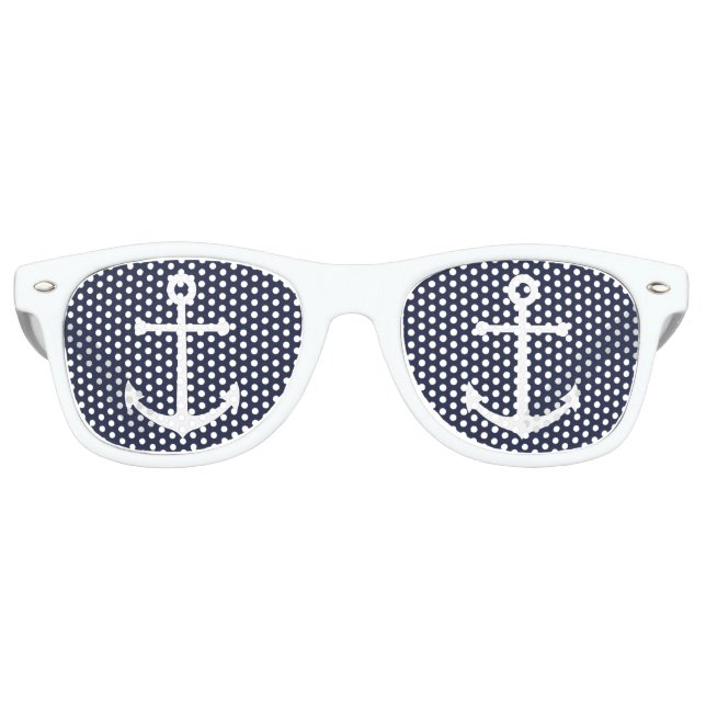 Gafas De Fiesta Retro Anclaje blanco náutico sobre azul marino (Anverso)