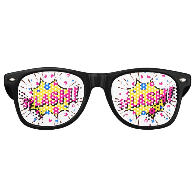 Gafas De Fiesta Retro Arte Pop Cómic Rosa Amarillo SALPICADURA Novedad D (Anverso)