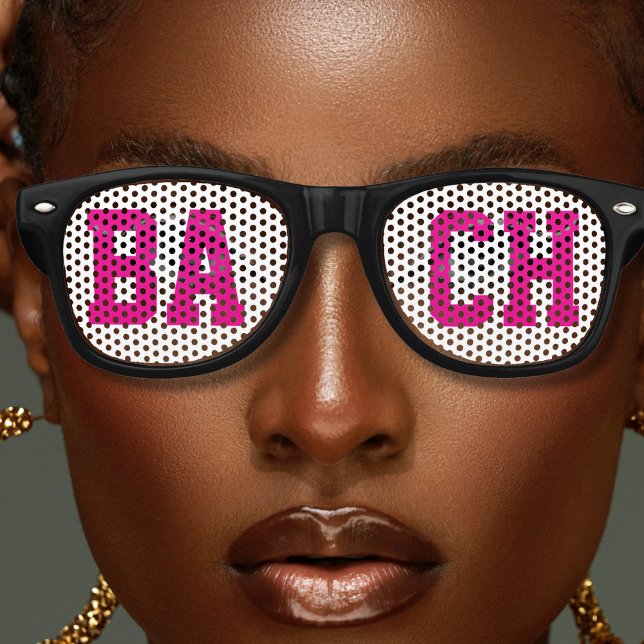 Gafas De Fiesta Retro Bach Bachelorette Party Favorece el rosa caliente  (Bach Bachelorette Party Favor Hot Pink & White Retro Sunglasses
)