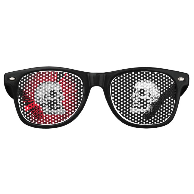 Gafas De Fiesta Retro Burro rojo cráneo-negro y blanco (Anverso)