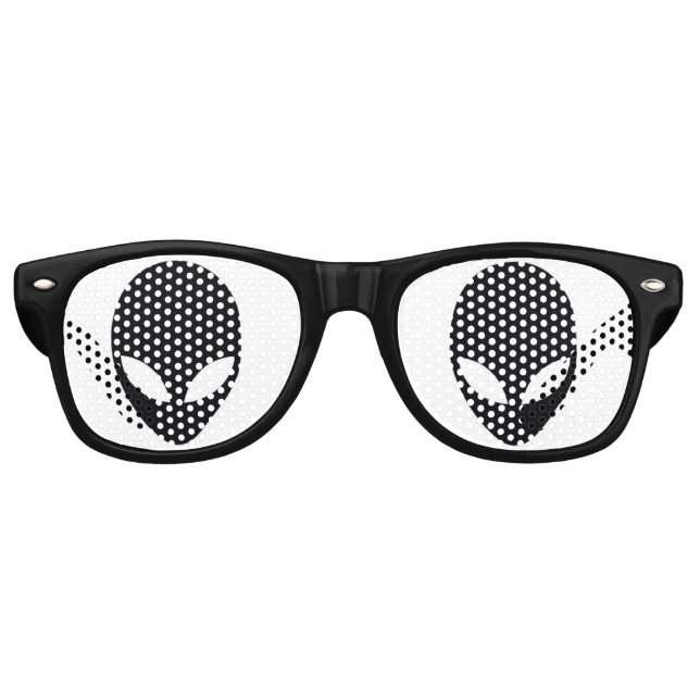 Gafas De Fiesta Retro Cabeza alienígena negra y blanca (Anverso)