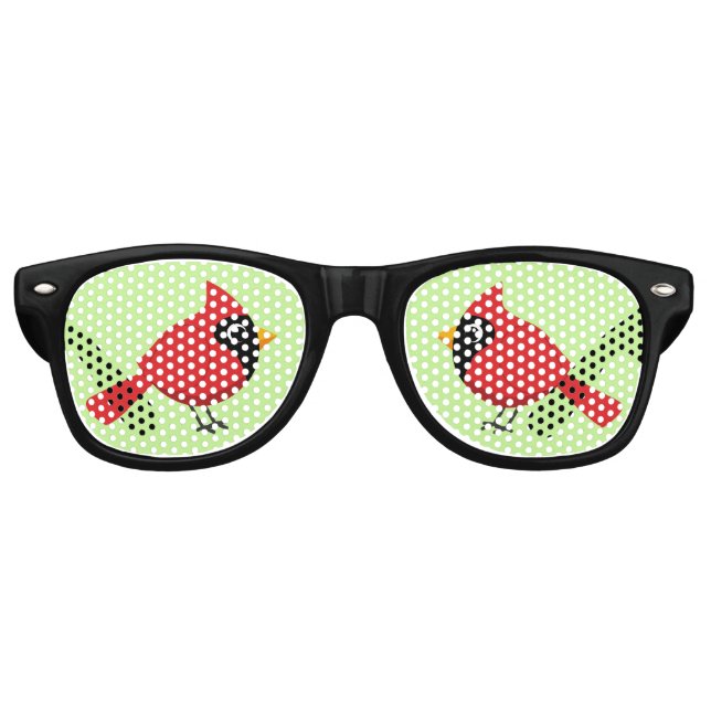 Gafas De Fiesta Retro Cardenal rojo Personalizado con flores (Anverso)
