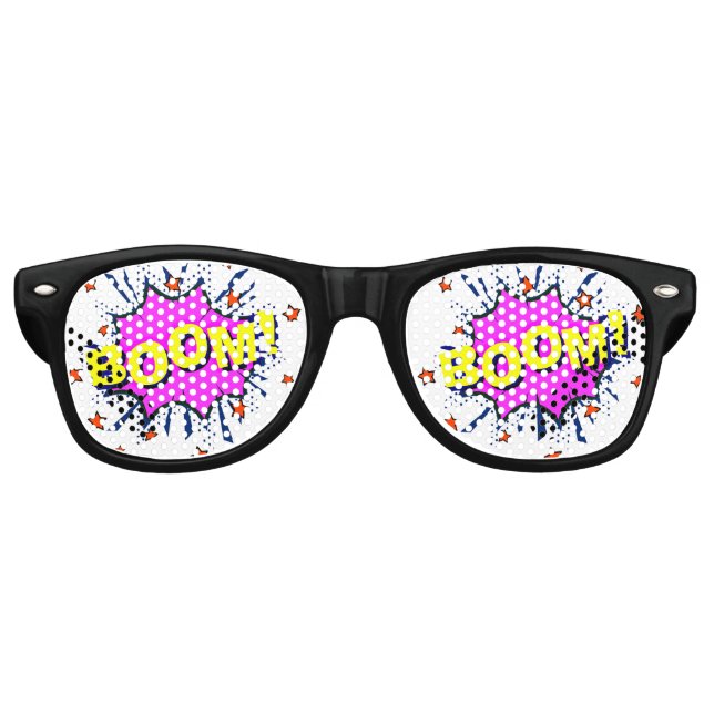 Gafas De Fiesta Retro Comic Pop Art Purple Yellow BOOM Novedad Chiste di (Anverso)