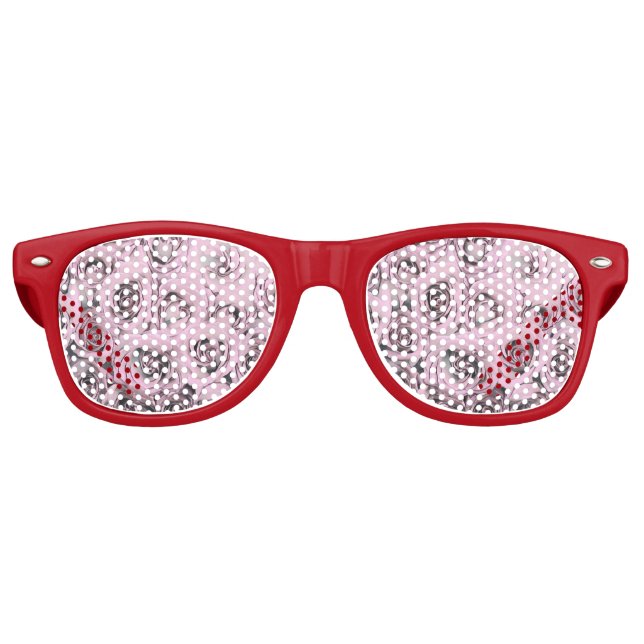 Gafas De Fiesta Retro Dibujo de rosas rosadas (Anverso)